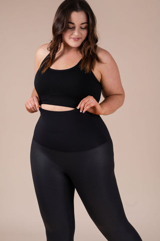 seamless leather look shapewear leggings by luxeso clothing, tummy band